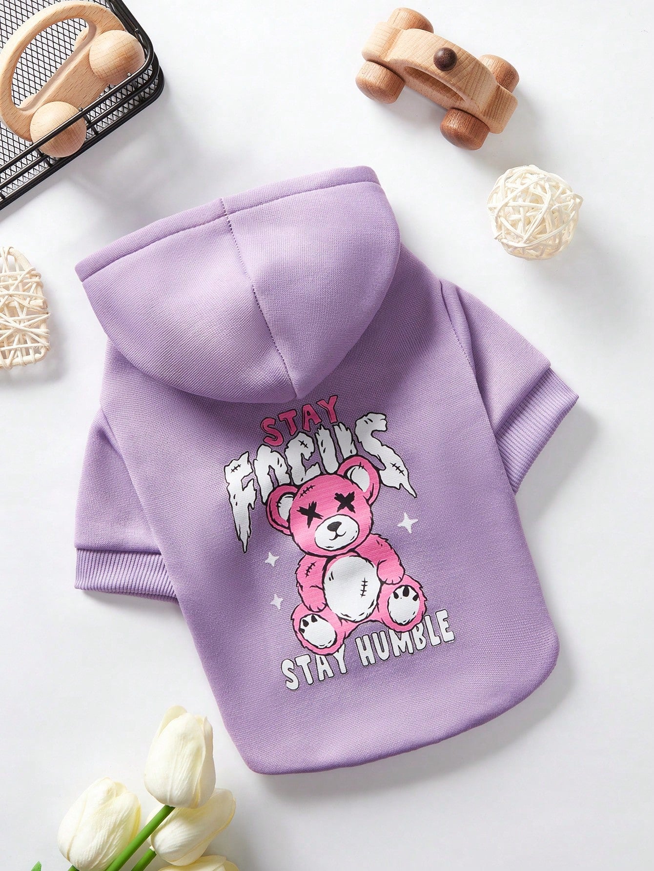Cute Purple Bear Print Pet Hoodie